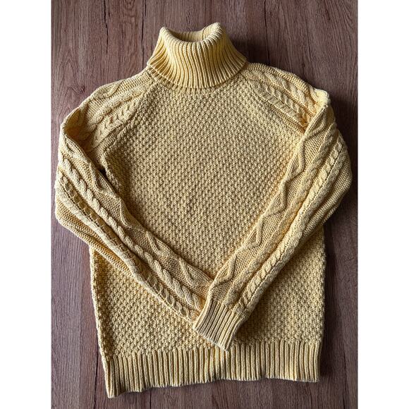 Lauren Ralph Lauren Yellow Cable Chunky Turtleneck Sweater Size M - Picture 1 of 5